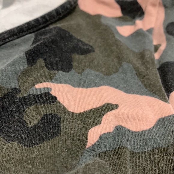 Camouflage crop top. Size xs. Lightly used. Words “work hard play hard” on end - Picture 5 of 6